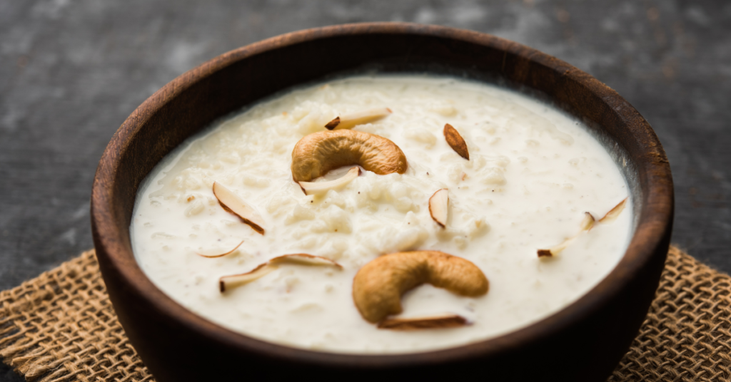 Doodhpak is a rice pudding made from milk, sugar, rice, saffron and nuts.